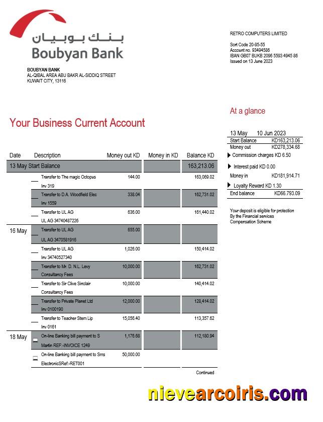 Boubyan Bank enterprise account statement